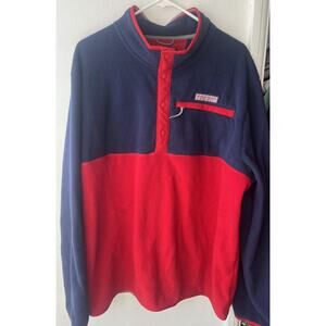 Vineyard Vines Red Navy Fleece Pullover Quarter Snap Jacket Size XL